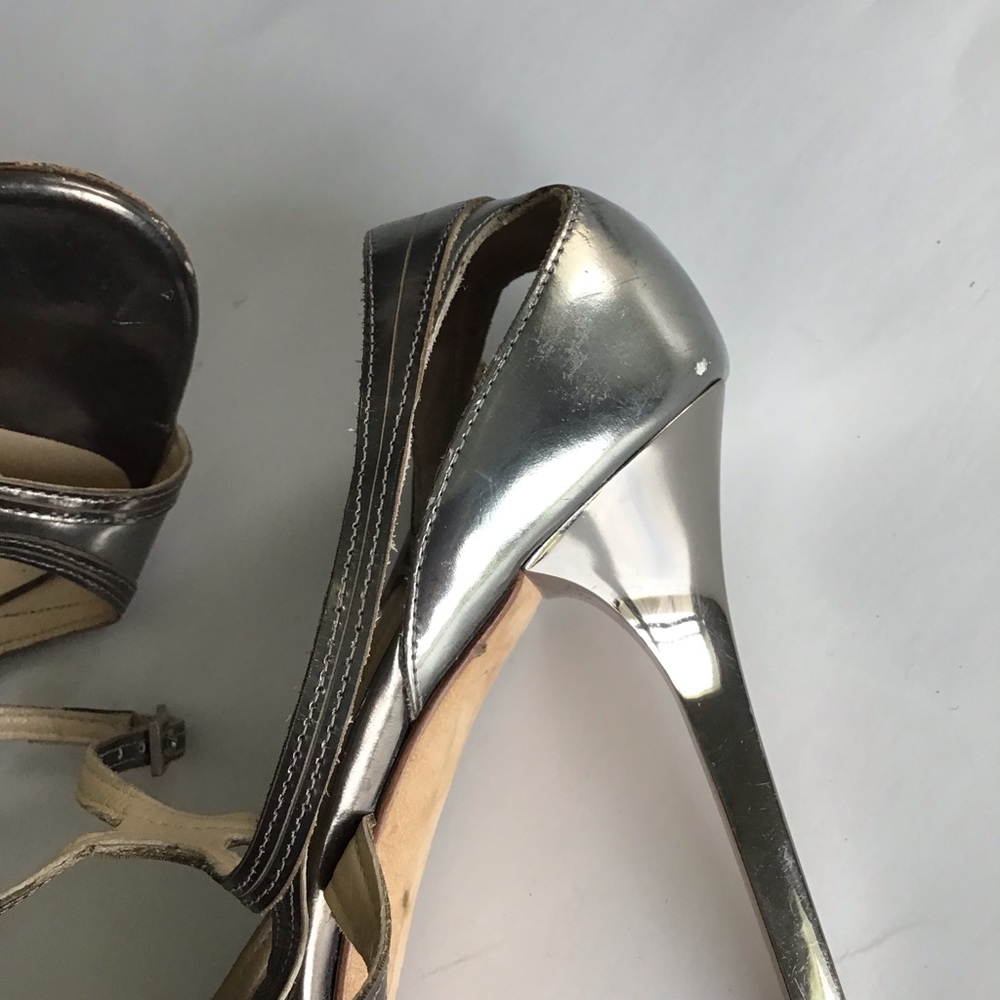 Jimmy Choo Heels 39.5 Silver Mirror Strappy Cage - Picture 10 of 12